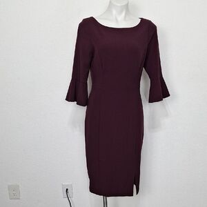 White House Black Market Wine Bell Sleeve Academia Preppy Sheath Dress Size 10